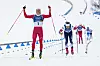 Johannes Høsflot Klæbo jubler i mål under sprint i Val di Fiemme.