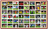 En collage av små innrammede bilder fra fotballkamper henger tett sammen på en vegg.