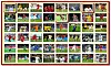 En collage av små innrammede bilder fra fotballkamper henger tett sammen på en vegg.