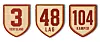 Tre VM-emblemer med tekst om vertsland, 48 lag og 104 kamper.