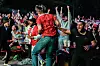 Norske fotballsupportere jubler når Norge scorer mål i fotball-VM i kamp mot Senegal.
