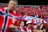 Bilde av norske supportere på kamp under Fotball-VM i USA 2026. Foto: Fredrik Varfjell/NTB