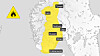 Kart som viser Sør- og Østlandet markert i gult med skogbrannfarevarsel.