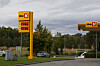 Uno-X-stasjon i Slependen med opplyst pristavle som viser dieselpris.