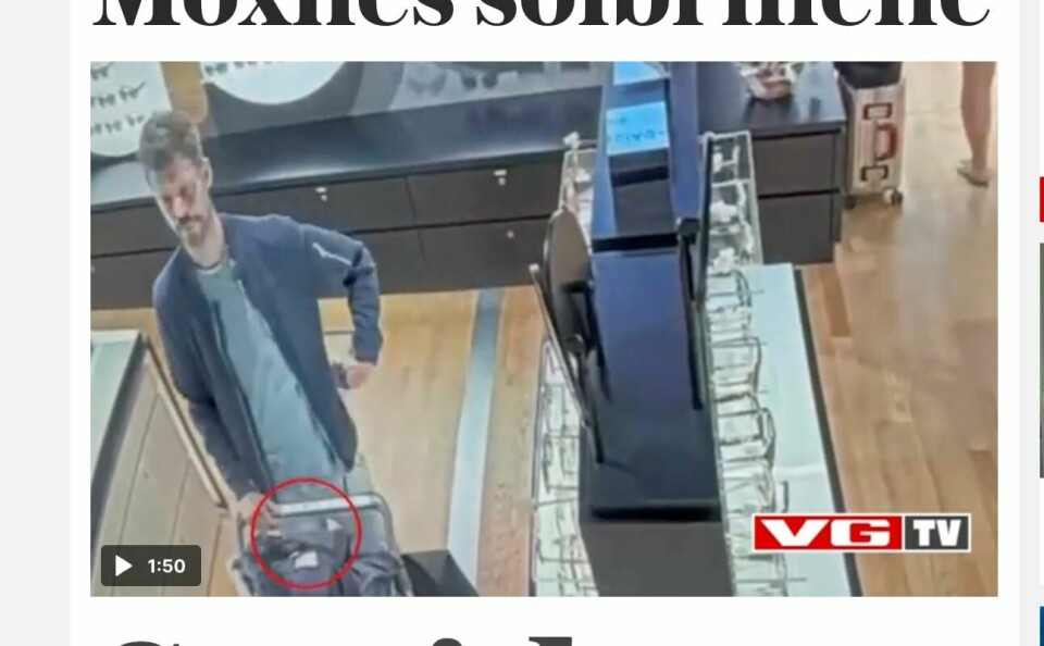 VIDEO: Avisa VG publiserte en video som viser Bjørnar Moxnes da han skal ha stjålet solbriller på Oslo lufthavn. VGTV publiserte måndag ein overvakingsvideo der Raudt-leiar Bjørnar Moxnes er påstått å stele solbriller på Gardermoen. Moxnes vart sjukmeldt måndag. Foto: Jon Eeg / NTB / NPK