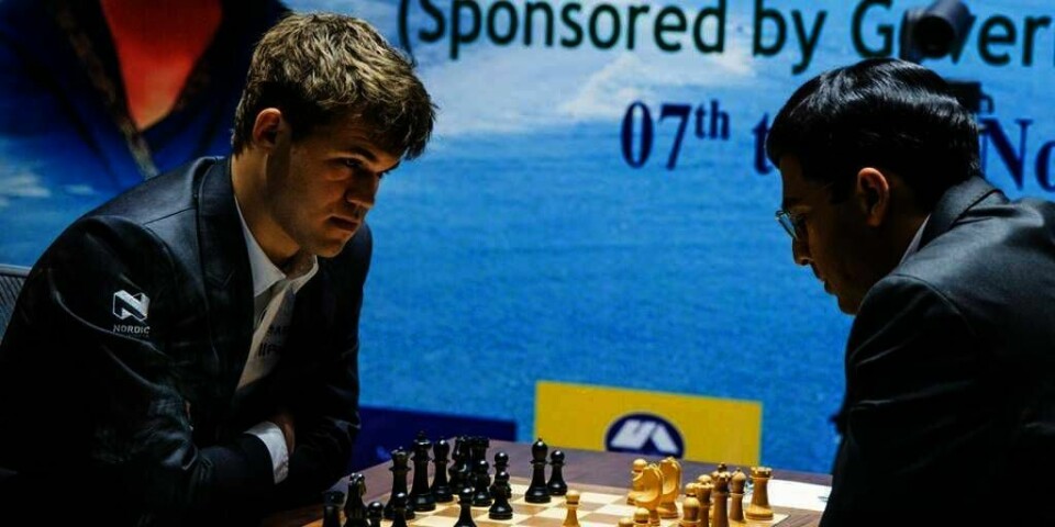 SPILLER:  Magnus Carlsen og Vishy Anand kjemper i sjakk-VM i India.
