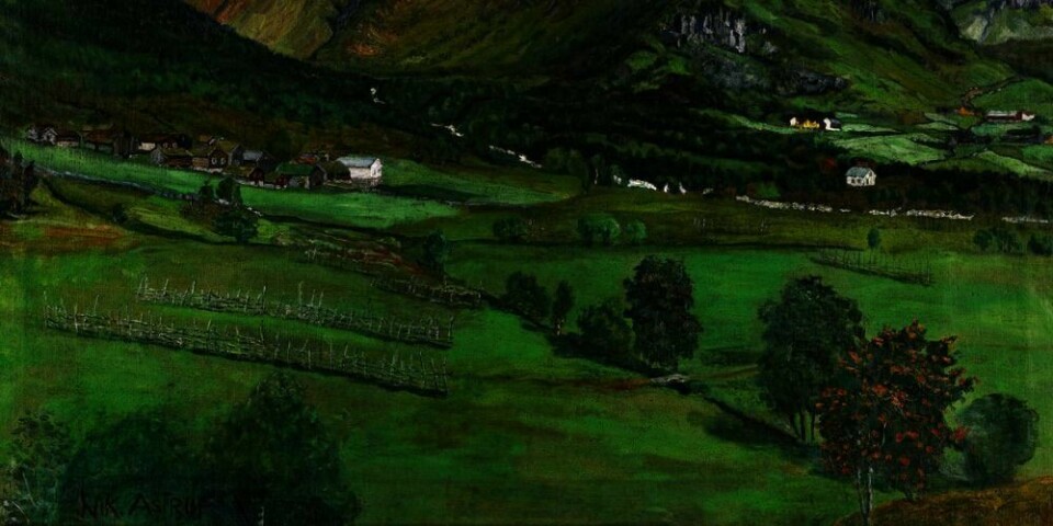 KUNST: Nikolai Astrup har malt bildet «Ålhustunet, Jølster». Det skal auksjoneres bort i London. Den som kjøper det, må kanskje betale 2 millioner kroner.