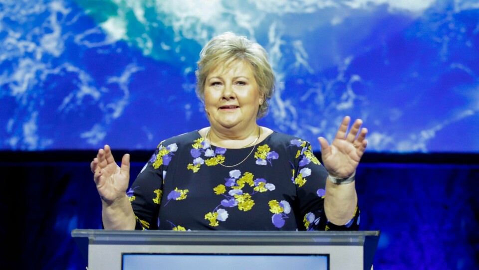 TALTE: Høyre har landsmøte. Partileder Erna Solberg talte fredag.