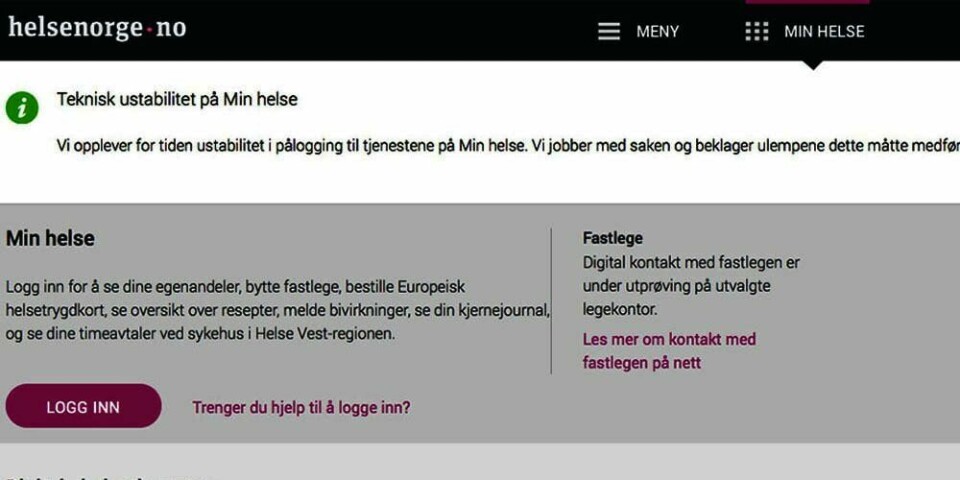 LURERI: Dette er nettstedet du skal bruke for å bytte fastlege. Men fredag morgen hadde de tekniske problemer. To andre nettsteder lurer folk il å betale for å bytte fastlege.