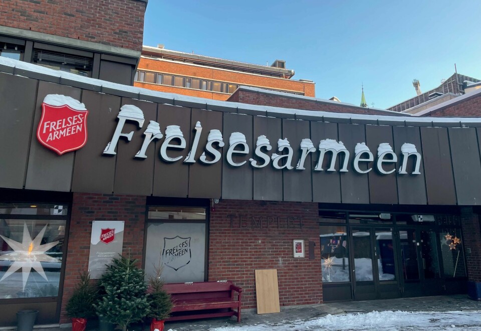 FRELSESARMEEN: Tempelet er ett av Frelsesarmeen sine menigheter. Folk som trenger hjelp i kulda kan overnatte her. Frelsesarmeen