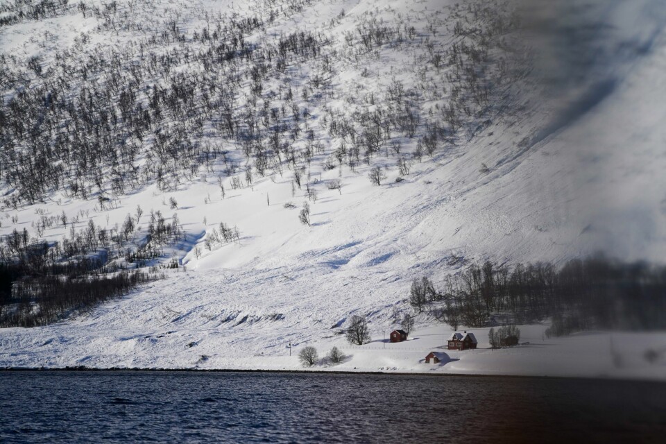 SNØSKRED: Det er fare for snøskred i hele Nord-Norge. Bildet viser et snøskred på Reinøya i Troms i 2023.