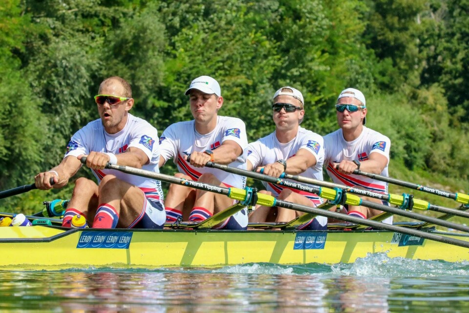 ROER: Olaf Tufte har drevet med roing i tre tiår. Han har deltatt i flere typer roing. Han har rodd alene, med en annen i båten og med fire mann i båten. Bildet er av roerne Olaf Tufte, Oscar Stabe Helvig,Martin Helseth og Erik Solbakken.B Bildet er fra VM i roing i 2016.