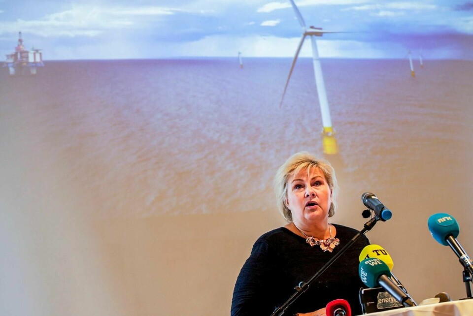 HAVVIND: Statsminister Erna Solberg er positiv til havvind. Myndighetene støtter et nytt havvind-prosjekt med 2,3 milliarder kroner.