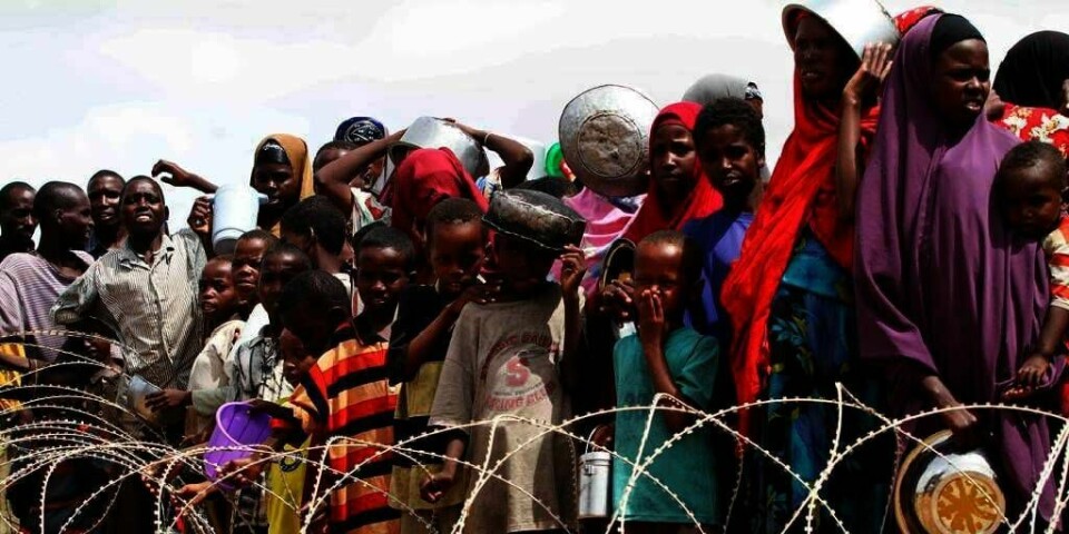MAT: Somaliske flyktninger står i kø for å få mat. En halv million barn i Somalia og nabolandene på Afrikas horn kan dø av sult, frykter FNs barnefond UNICEF.