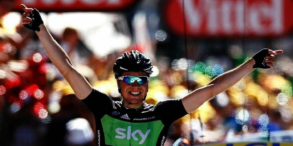 JUBLER: Edvald Boasson Hagen har grunn til å feire. Han rullet ensom over målstreken på den 17. etappen i Tour de France.