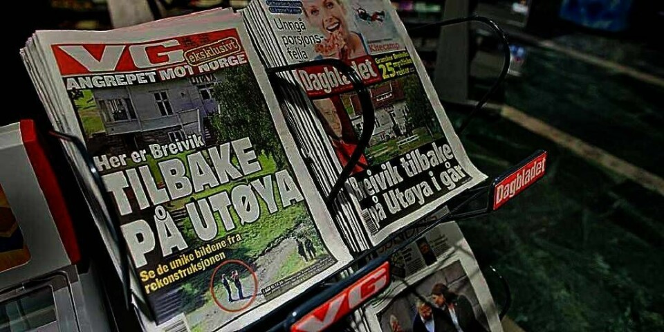 AVHØR: VG sin forside 14. august. Den viser terrorsiktede Anders Behring Breivik. Han står på Utøya. Der ble han avhørt av politiet lørdag.