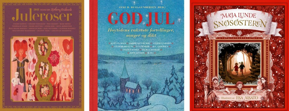 JUL: Alle vil lese boka «Snøsøsteren» (til høyre). Heftet «Juleroser» (til venstre) solgte best av alle julehefter i fjor. I midten ser du boka «God jul» med fortellinger, dikt og bilder.