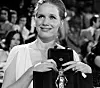 Norways Liv Ullmann shows the small-scale copy of the David of Donatello she just won as best leading actress in the film Scenes From A Marriage by Ingmar Bergman during a movie award presentation in the Roman Amphitheater in Taormina on July 19, 1975. (AP Photo/Massimo Sambucetti)