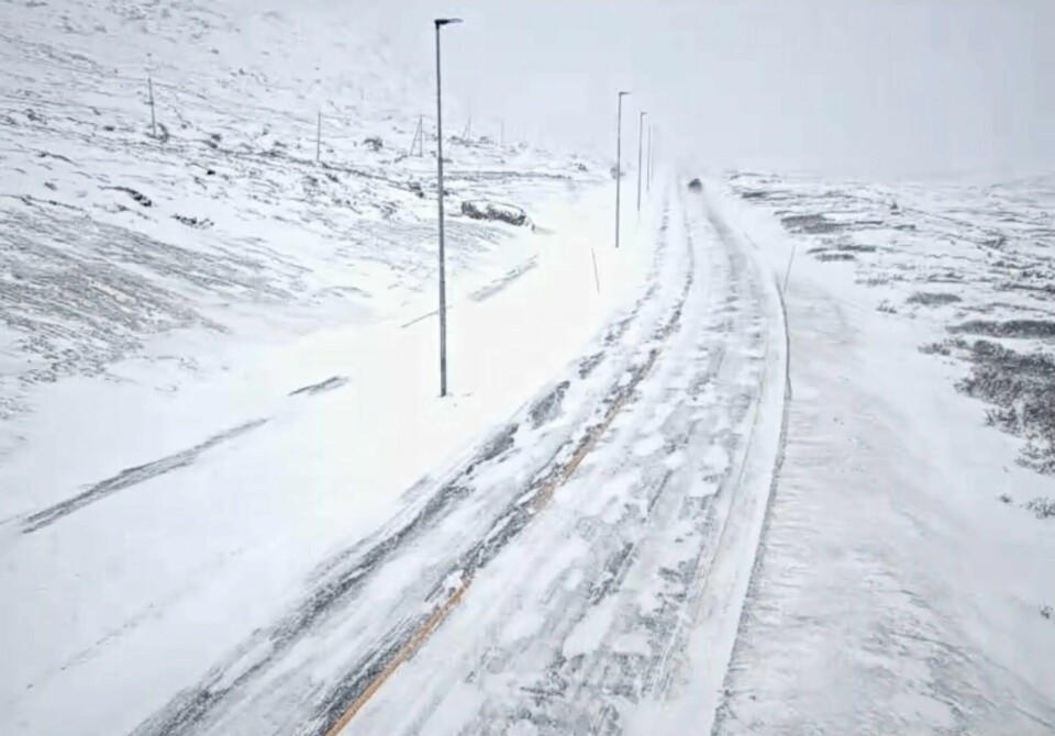 Slik så det ut på riksvei 52 over Hemsedalsfjellet sist helg. Kommende helg kan det bli mer snø på Østlandet. Foto: Statens vegvesen webkamera / NTB Snøvær ved Slettevatnet på riksvei 52 over Hemsedalsfjellet fredag morgen. Snøværet fortsetter i fjellet, på Sørlandet og etter hvert på Østlandet. Foto: Statens vegvesen webkamera / NTB