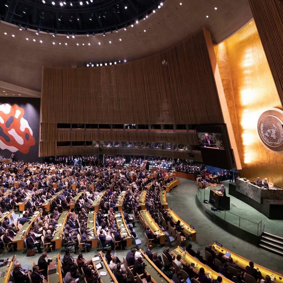 ISRAEL OG GAZA: Tirsdag stemte FN over en ny våpenhvile mellom Israel og Hamas. 23 land valgte å ikke stemme. FN nedskalerer innsamlingsmålet for 2024, sammenlignet med 2023. Her fra høstens hovedforsamling i New York. Foto: Pontus Höök / NTB