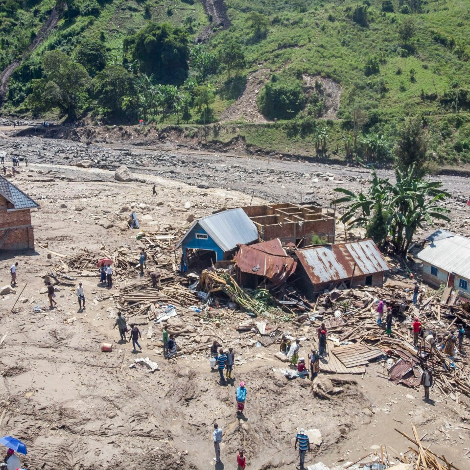 FLOM: Flommen ødela en rekke hus og bygninger i landsbyen Nyamukubi i Sør-Kivu-provisen i Kongo. Flommen ødela en rekke hus og bygninger i landsbyen Nyamukubi i Sør-Kivu-provisen i Kongo. Foto: Justin Kabumba / AP / NTB