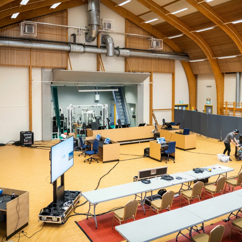 RETTSSAK: Gymsalen i Skien fengsel er bygget om til en rettssal. Der skal retten finne ut om Anders Behring Breivik kan løslates på prøve. Foto: Ole Berg-Rusten / NTB