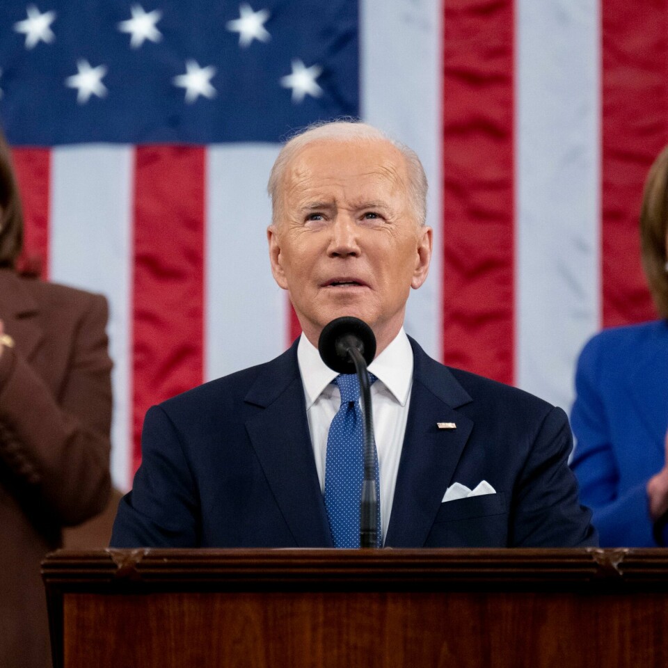 TALTE: President Joe Biden talte om rikets tilstand. Det skjedde i Washington natt til onsdag. Bildet viser president Joe Biden som taler om rikets tilstand i Washington natt til onsdag. Foto: Saul Loeb / AP / NTB