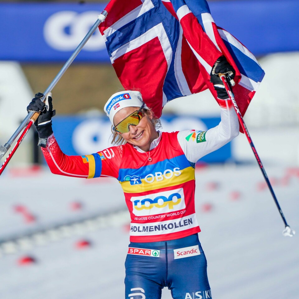 VERDENSMESTER: Therese Johaug er klar for Birken. Therese Johaug er en av mange norske vinnere i Holmenkollen i helgen. Foto: Lise Åserud / NTB