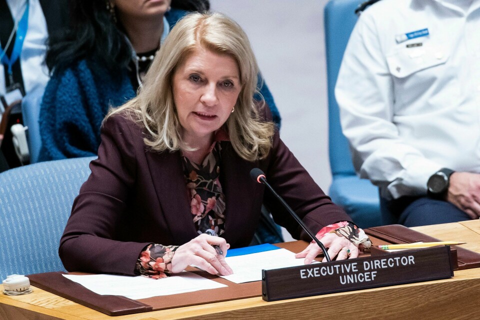 UNICEF: Catherine Russell er sjef i Unicef. Sjef for FNs barnefond (Unicef) Catherine Russell talte mandag i FNs sikkerhetsråd der hun tok til orde for en stans i fiendlighetene på Gazastripen. Foto: Eduardo Munoz Alvarez / AP / NTB