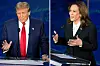 Bildet viser tidligere president Donald Trump (til venstre) og Demokratenes presidentkandidat, visepresident Kamala Harris, under en debatt.