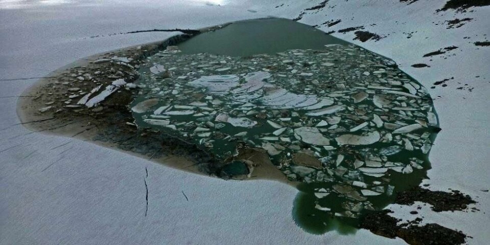 LUSTER: Smeltevann på Harbardsbreen i Sogn. Bildet er tatt 12. august.