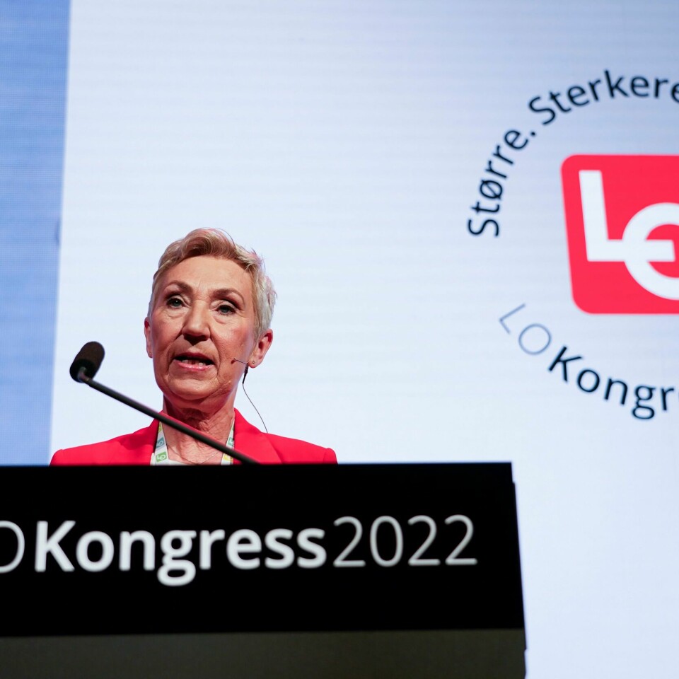 TALE: LO-leder Peggy Hessen Følsvik holdt mandag åpningstalen på LOs 35. ordinære kongress. Bildet er av LO-leder Peggy Hessen Følsvik som holdt mandag åpningstalen på LOs 35. ordinære kongress.