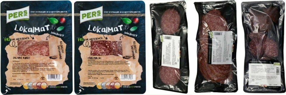 KJØTT: Pers Kjøkken AS trakk tilbake disse produktene forrige uke. Årsaken var påvisning av salmonella i kjøttråvarer som ble brukt i noen partier av disse produktene. Pers Kjøkken trekker parti av salami og fårepølse.