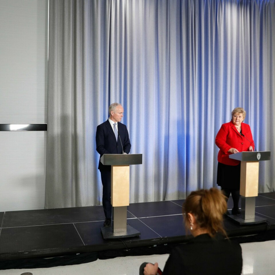 REGJERINGEN: Regjeringen kommer med stadig mer økonomisk hjelp. På bildet fra venstre er: barne- og familieminister Kjell Ingolf Ropstad, finansminister Jan Tore Sanner, statsminister Erna Solberg og næringsminister Iselin Nybø.