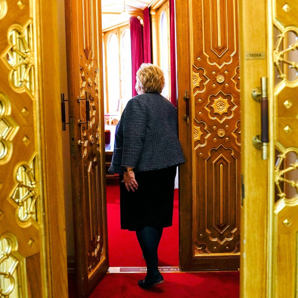 PLAN: Regjeringen har en plan. Den sier noe om hvordan Norge skal åpne igjen. Statsminister Erna Solberg snakket i Stortinget onsdag.