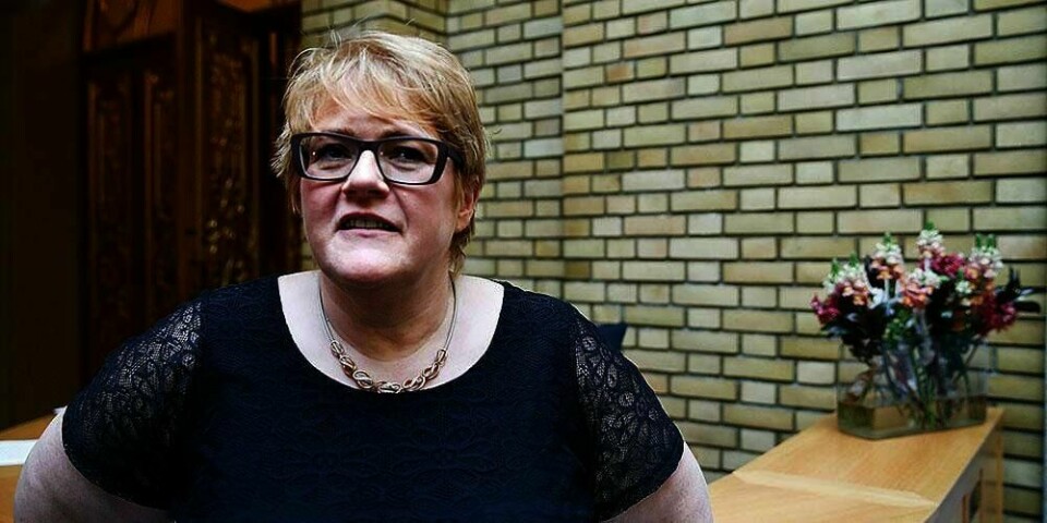 KLAR: : Trine Skei Grande leder partiet Venstre. Hun sier at partiet er klare til å gå inn i regjering dersom Frp slutter..
