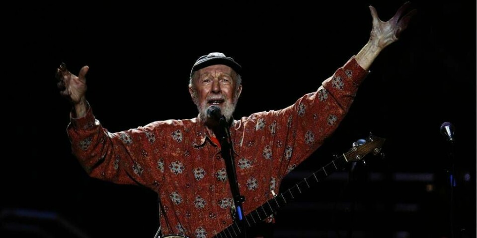 MUSIKER:  Den amerikanske musikeren Pete Seeger døde mandag. Seeger er blant annet kjent for sangen «Barn av regnbuen». Bildet er tatt i 2009. Seeger feirer 90-årsdagen sin i New York i USA.