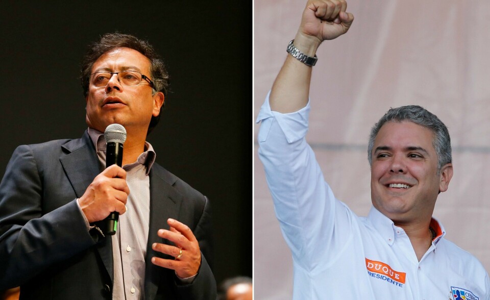 VALG: Blir Gustavo Petro (til venstre) ny president i Colombia? Ivan Duque gjør det best på meningsmålingene.