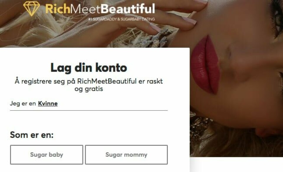 ULOVLIG: Dette er ikke lov, sier Forbrukerombudet. Nettstedet tilbyr unge mennesker dating med eldre rikinger.