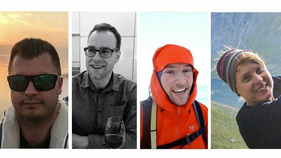 SAVNET: Mikael Sten, Niklas Nyman og André Stenfors fra Finland, samt Disa Bäckström fra Sverige er trolig døde. De er savnet etter et stort snøskred for en uke siden.