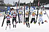 Bildet viser lagvinnere i kvinnenes sprint i langrenn i verdenscupen.