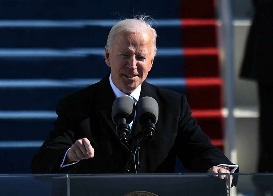 TALE: Joe Biden hold tale etter innsettelsen som USAs nye president.