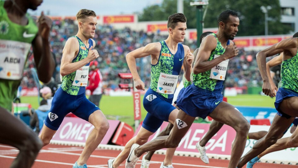 2019: Dette bildet er fra Bislett Games i fjor. Løperne Filip og Jakob Ingebrigtsen er med i kampen.