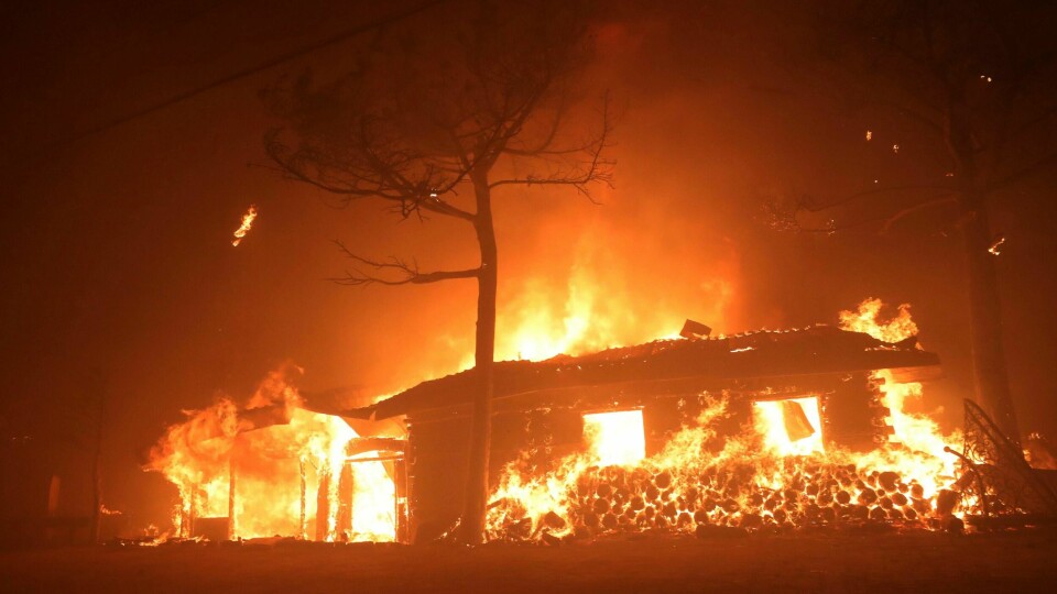 BRANN: En skogbrann ødelegger i Sør-Korea. Nå sier myndighetene at det er krise. Bildet er fra byen Goseong. Foto: Yang Ji-ung / Yonhap via AP / NTB scanpix