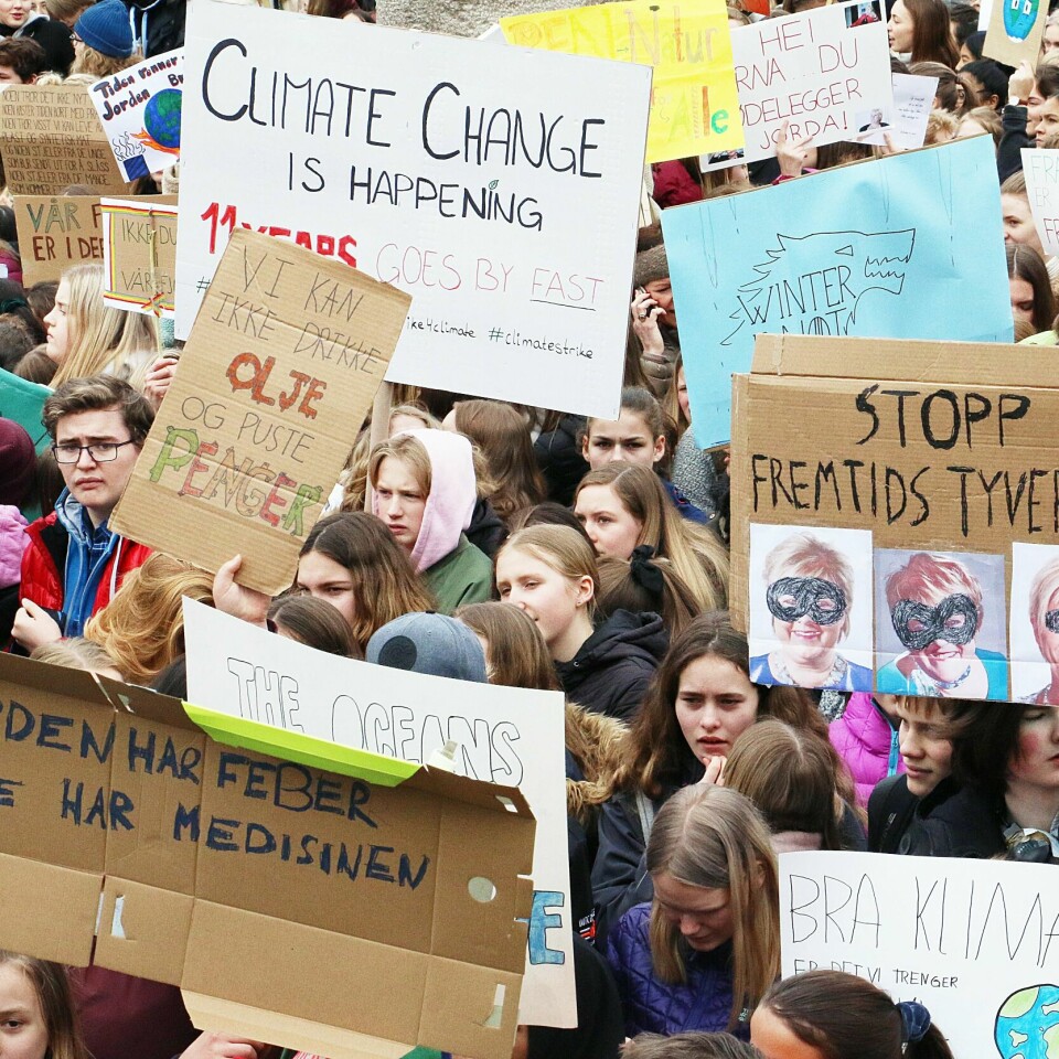 STREIK: Ungdom streiket for klimasaken 22. mars. Omtrent 15.000 streiket i Oslo. Landet rundt streiket til sammen 40.000.