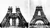 Bildet er satt sammen av to. De viser Eiffel-tårnet under bygging. Det er et halvt tårn.