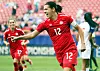 Bildet viser fotballspiller Christine Sinclair på banen.