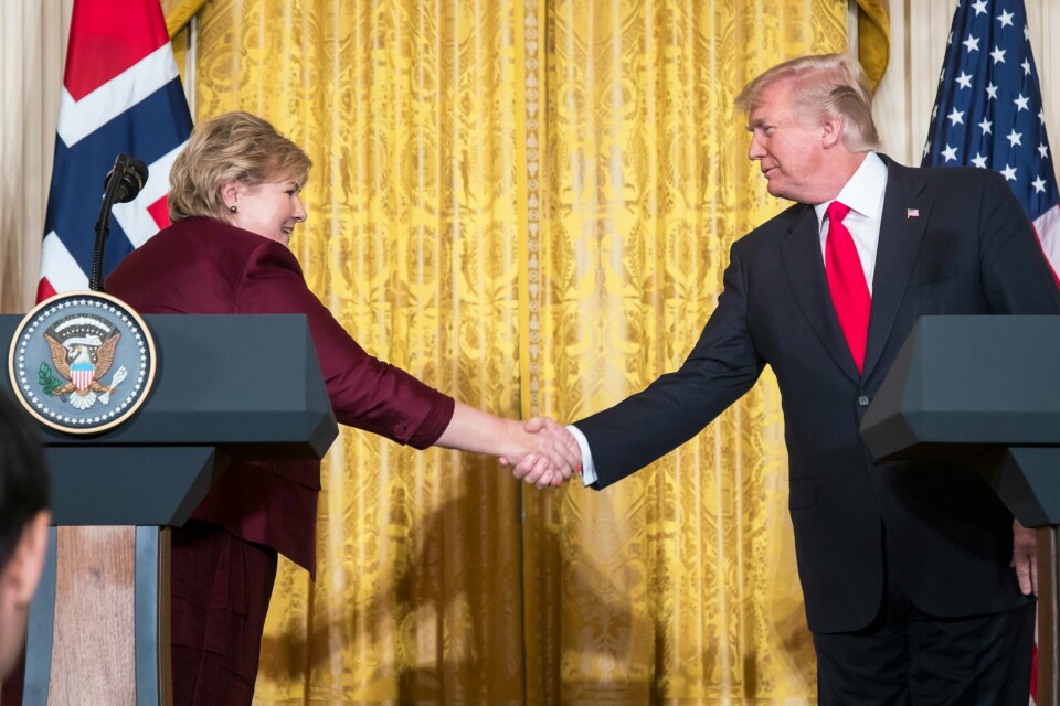 MØTTES: Erna Solberg møtte Donald Trump onsdag. De snakket om klima og handel.