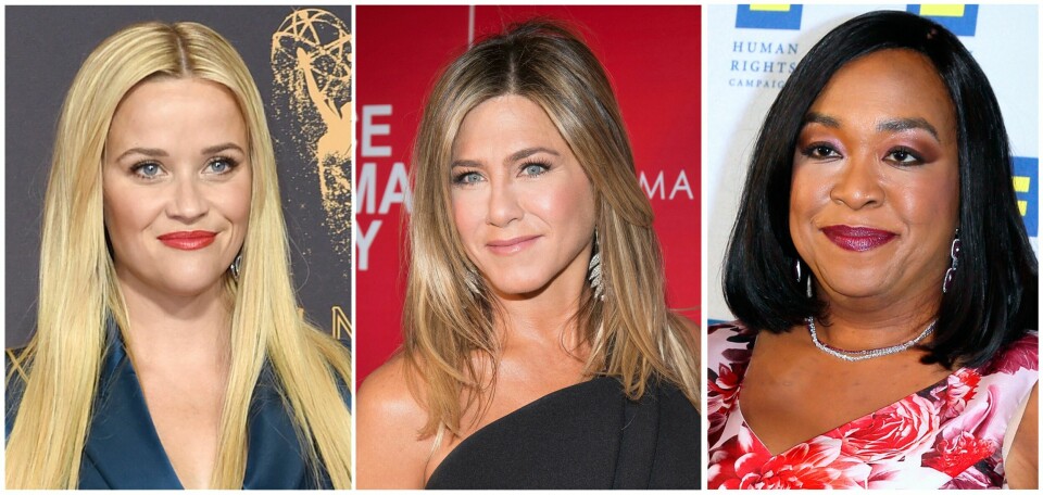PLAN: De er tre av 300 kvinner med en plan for å kjempe mot seksuell trakassering. Fra venstre skuespiller Reese Witherspoon, skuespiller Jennifer Aniston og produsent og forfatter Shonda Rhimes.