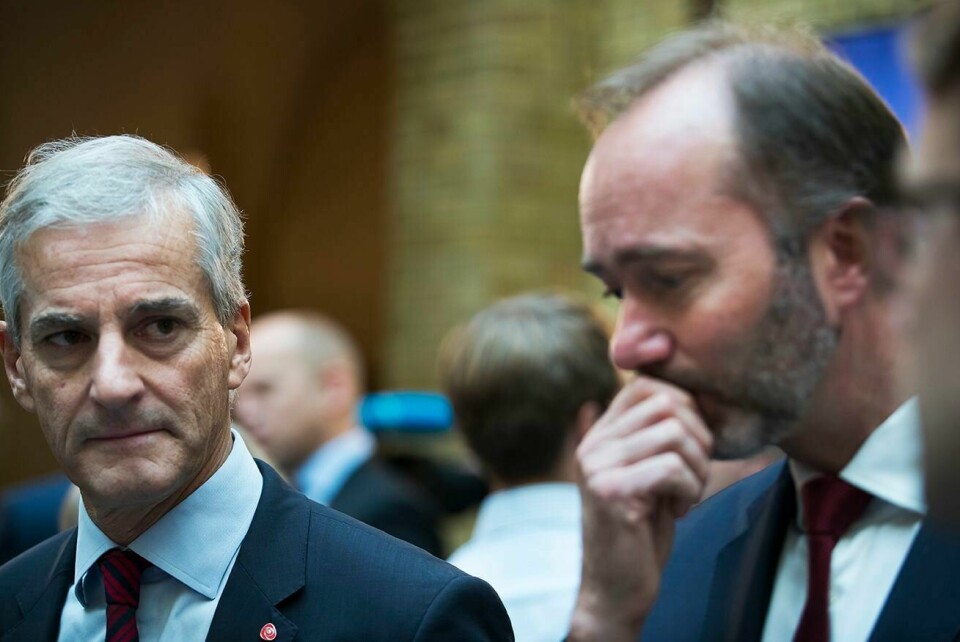 VANSKELIG: Partileder Jonas Gahr Støre ( til høyre) i Arbeiderpartiet må bestemme om Trond Giske får komme tilbake som nestleder.